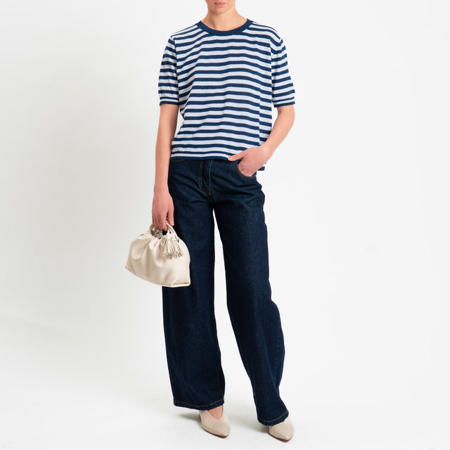 Motel-Maglia righe mezza manica misto cotone - Blu/bianco