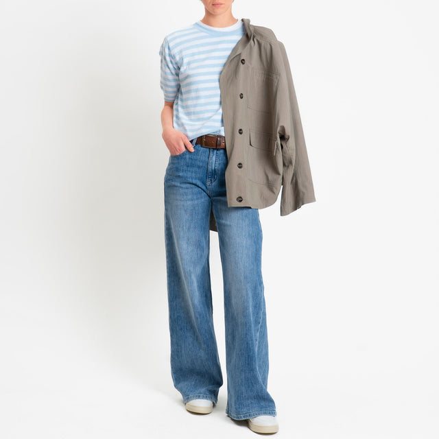 Motel-Maglia righe mezza manica misto cotone - celeste/bianco
