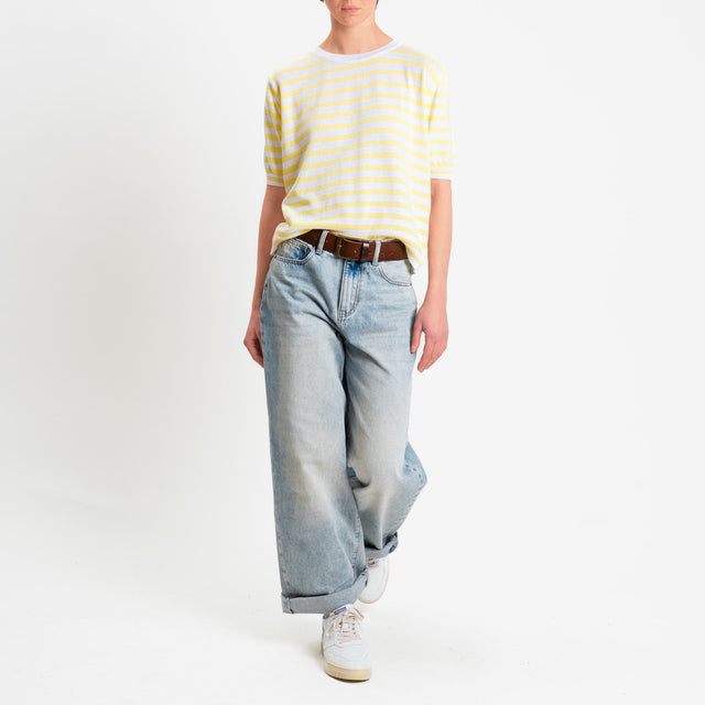 Motel-Maglia righe mezza manica misto cotone - bianco/giallo