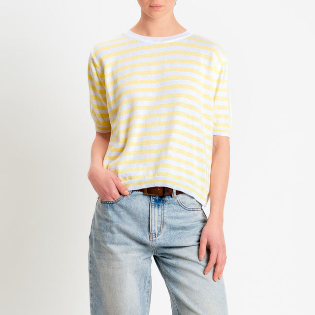 Motel-Maglia righe mezza manica misto cotone - bianco/giallo