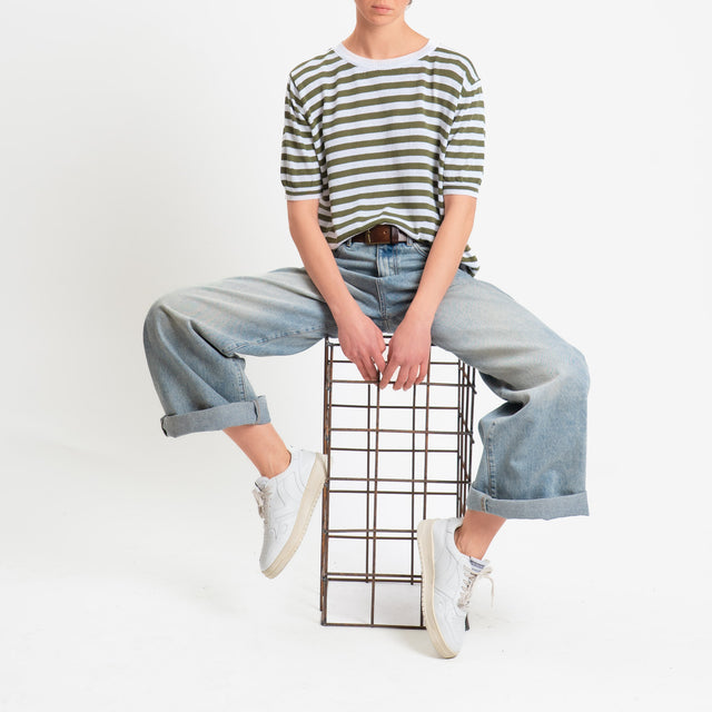 Motel-Maglia righe mezza manica misto cotone - bianco/militare