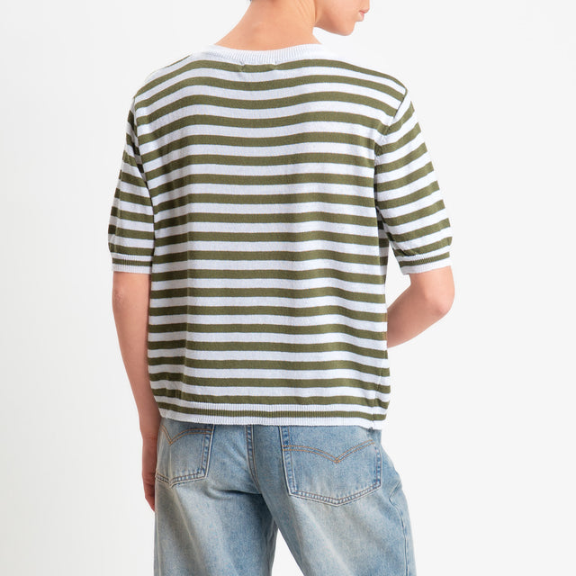Motel-Maglia righe mezza manica misto cotone - bianco/militare