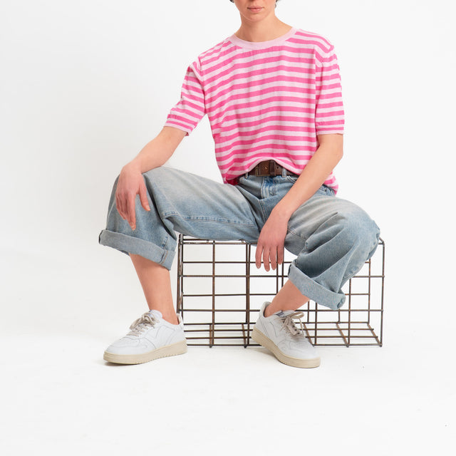 Motel-Maglia righe mezza manica misto cotone - rosa/bubble