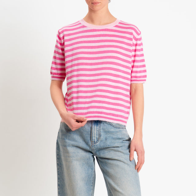 Motel-Maglia righe mezza manica misto cotone - rosa/bubble