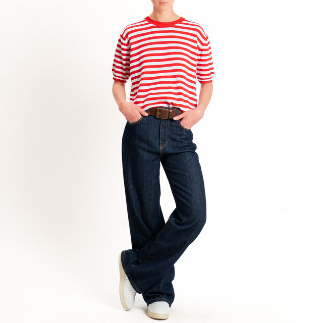Motel-Maglia righe mezza manica misto cotone - rosso/bianco