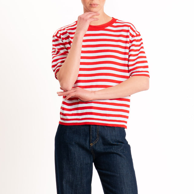 Motel-Maglia righe mezza manica misto cotone - rosso/bianco