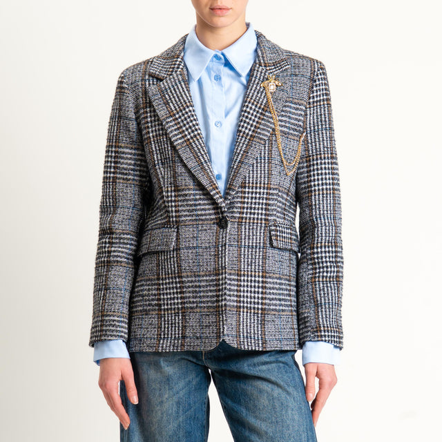 Motel-Giacca principe di galles misto alpaca con spilla - latte/cuoio/nero