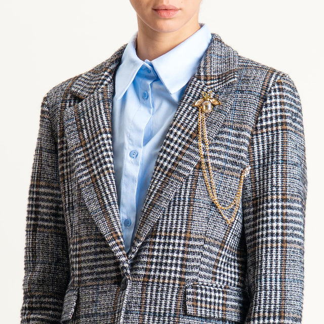 Motel-Giacca principe di galles misto alpaca con spilla - latte/cuoio/nero