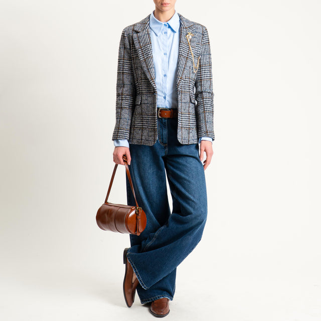 Motel-Giacca principe di galles misto alpaca con spilla - latte/cuoio/nero