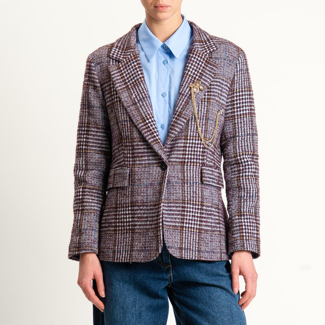 Motel-Giacca principe di galles misto alpaca con spilla - latte/prugna/avio