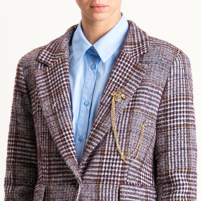 Motel-Giacca principe di galles misto alpaca con spilla - latte/prugna/avio