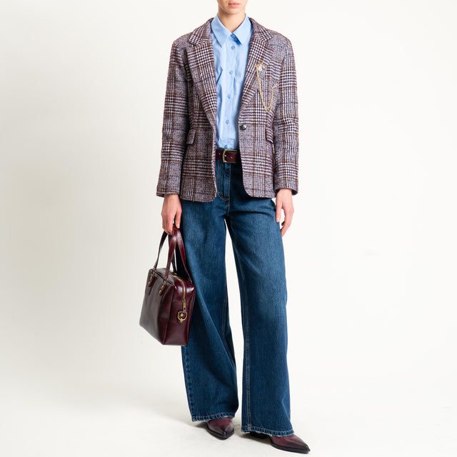 Motel-Giacca principe di galles misto alpaca con spilla - latte/prugna/avio