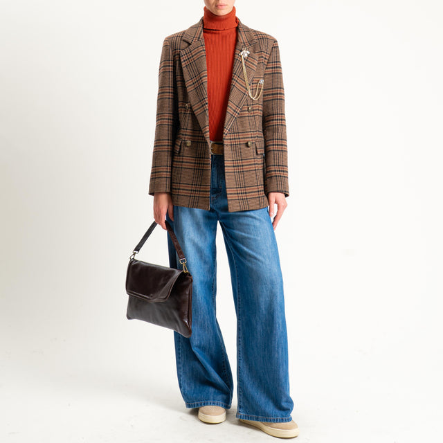 Motel-Giacca principe di galles misto lana - camel/nero/coccio