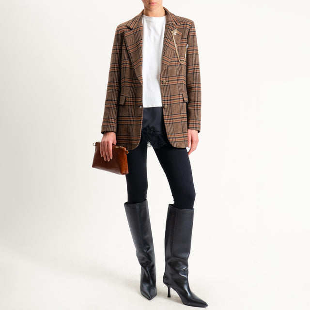 Motel-Giacca principe di galles misto lana - camel/nero/coccio