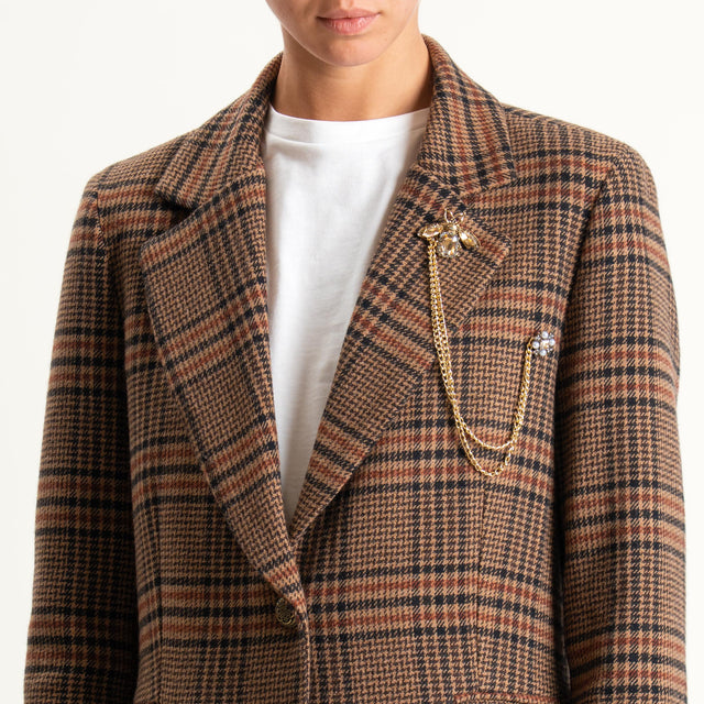 Motel-Giacca principe di galles misto lana - camel/nero/coccio