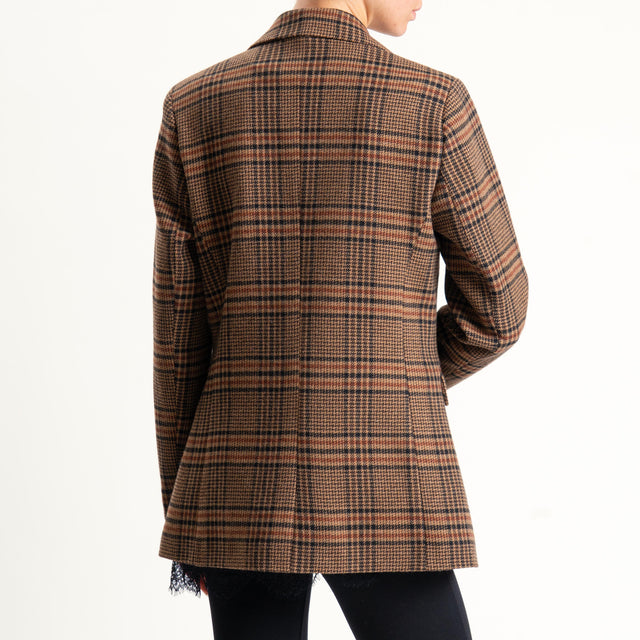 Motel-Giacca principe di galles misto lana - camel/nero/coccio
