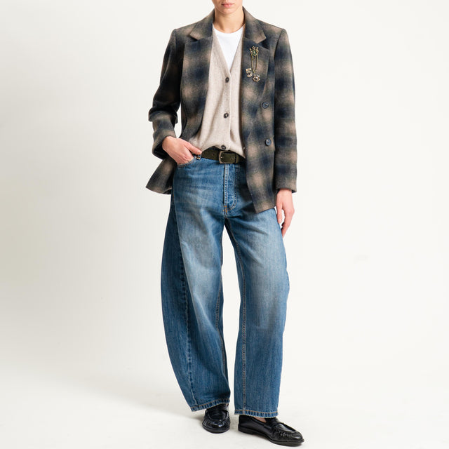 Motel-Giacca check doppiopetto in velour con spille - militare/beige/nero