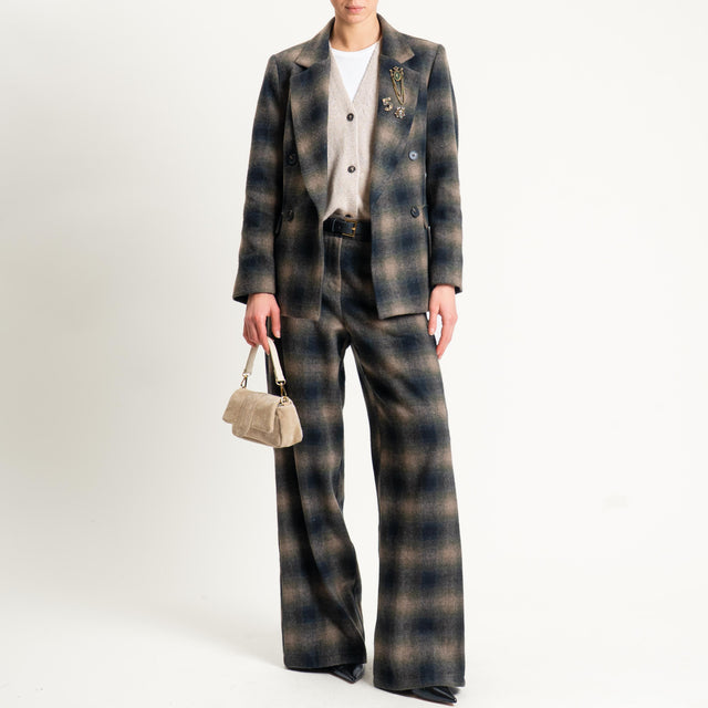 Motel-Giacca check doppiopetto in velour con spille - militare/beige/nero