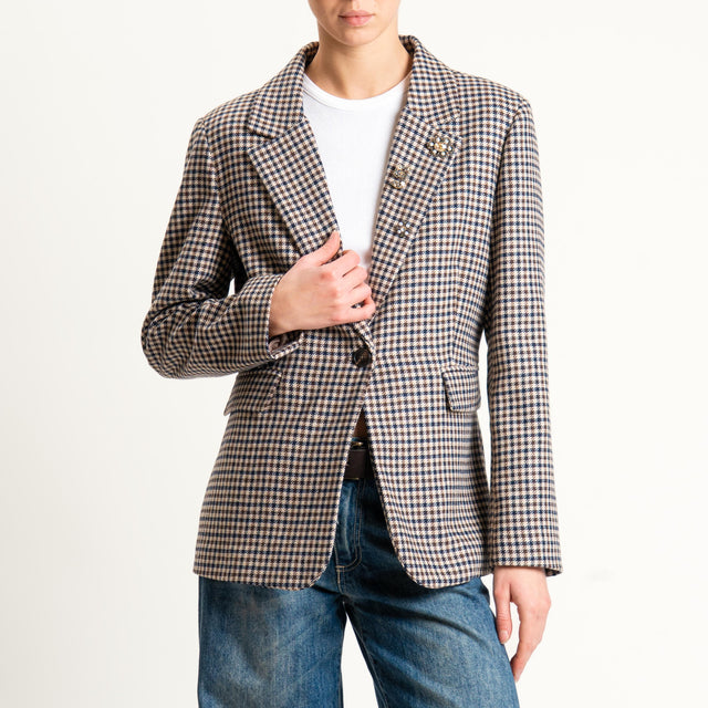 Motel-Giacca pied de poule con spille - blu/moro/sand