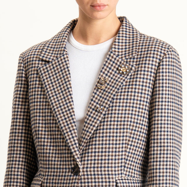 Motel-Giacca pied de poule con spille - blu/moro/sand