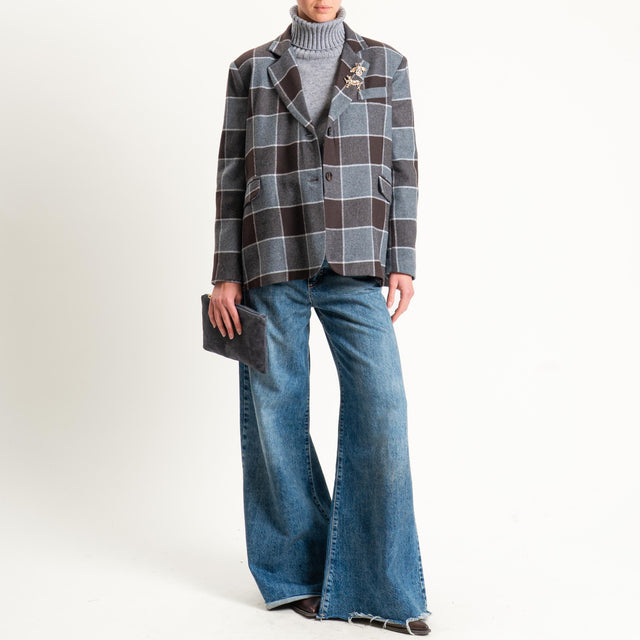 Motel-Giacca quadri misto lana con spille - moro/grigio