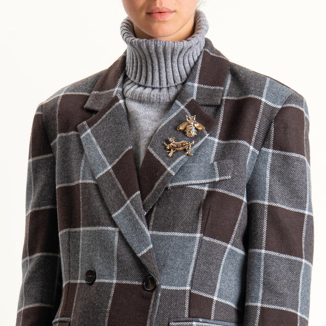Motel-Giacca quadri misto lana con spille - moro/grigio
