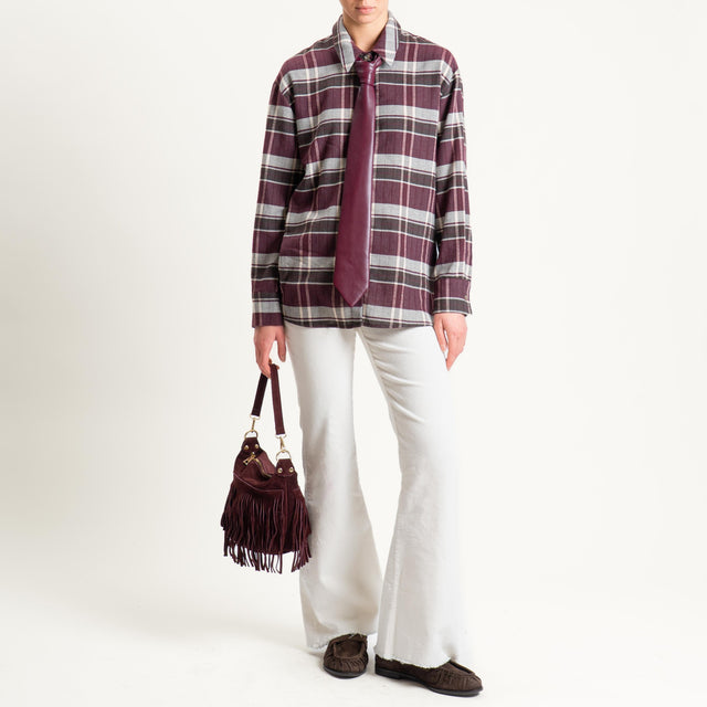 Motel-Camicia check con cravatta in similpelle - bordeaux/moro