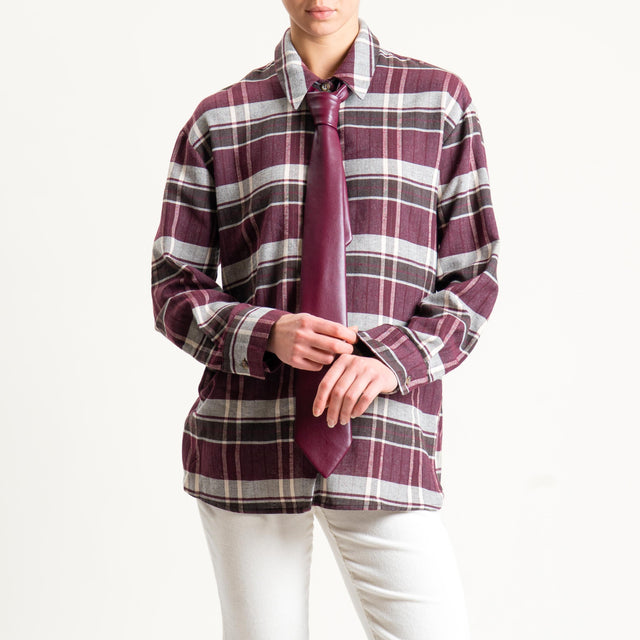 Motel-Camicia check con cravatta in similpelle - bordeaux/moro