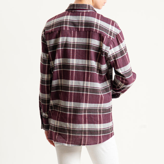 Motel-Camicia check con cravatta in similpelle - bordeaux/moro