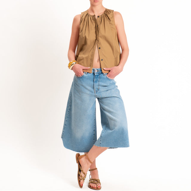 Motel-Camicia popeline smanicata - cognac