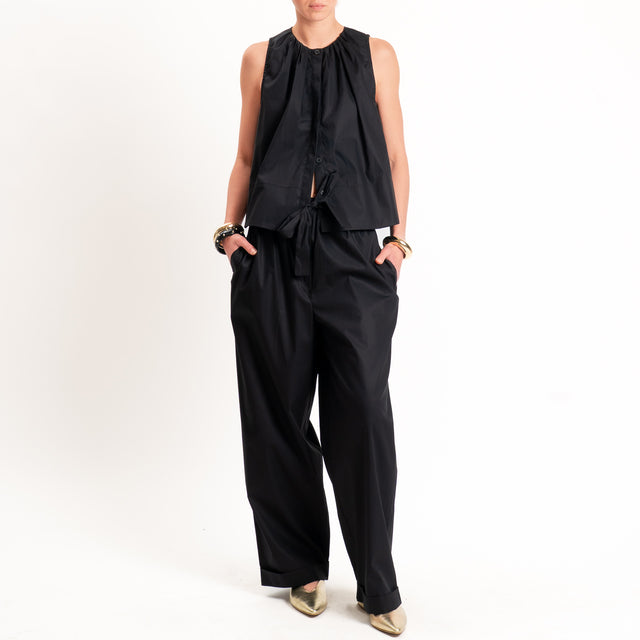 Motel-Camicia popeline smanicata - nero