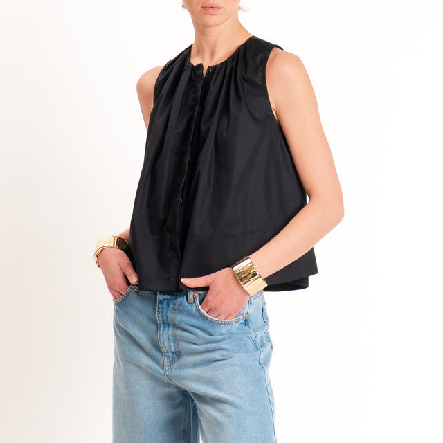 Motel-Camicia popeline smanicata - nero