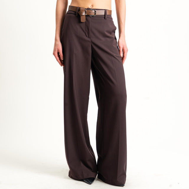 Motel-Pantalone elastico dietro con cintura - moro