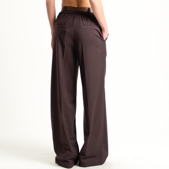 Motel-Pantalone elastico dietro con cintura - moro