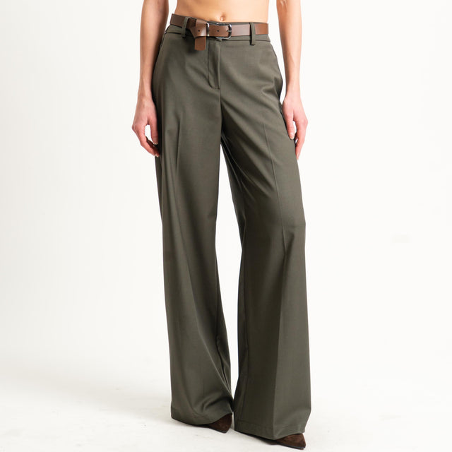 Motel-Pantalone elastico dietro con cintura - militare