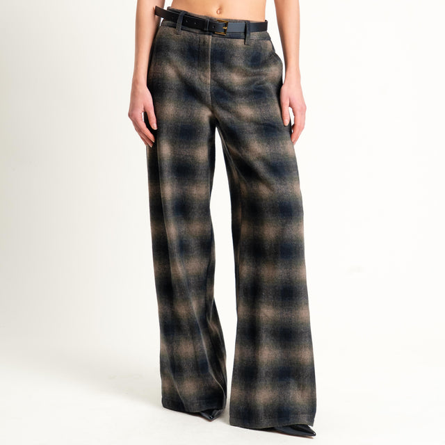 Motel-Pantalone check in velour elastico dietro - militare/beige/nero