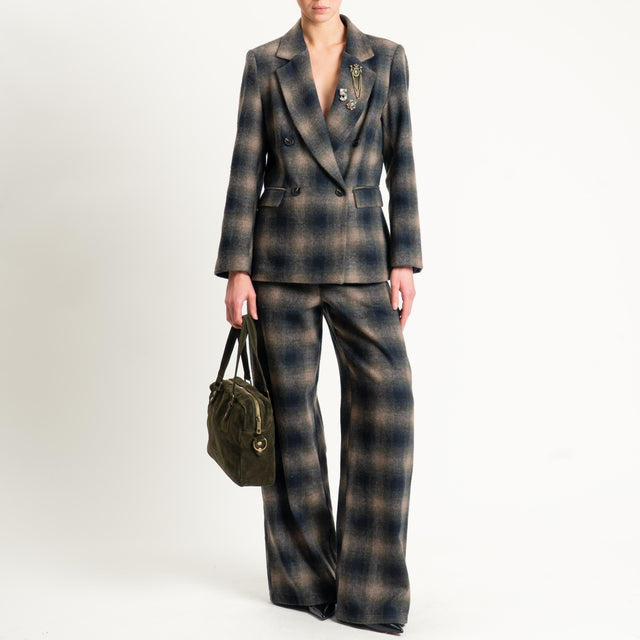 Motel-Pantalone check in velour elastico dietro - militare/beige/nero