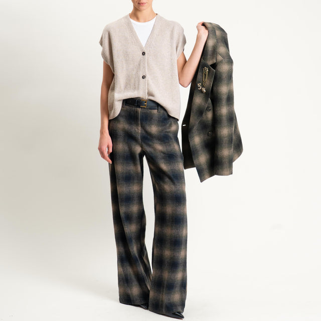 Motel-Pantalone check in velour elastico dietro - militare/beige/nero