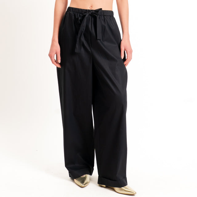 Motel-Pantalone popeline con coulisse - nero
