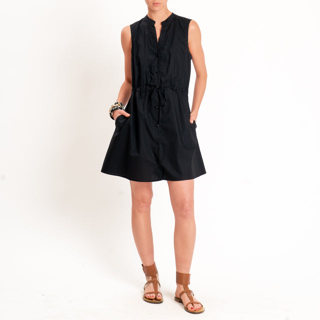 Motel-Chemisier smanicato con coulisse - nero