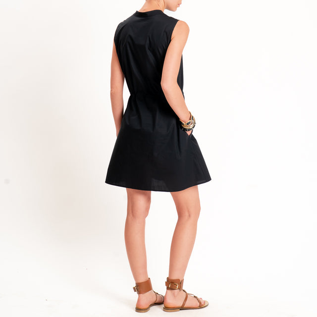 Motel-Chemisier smanicato con coulisse - nero
