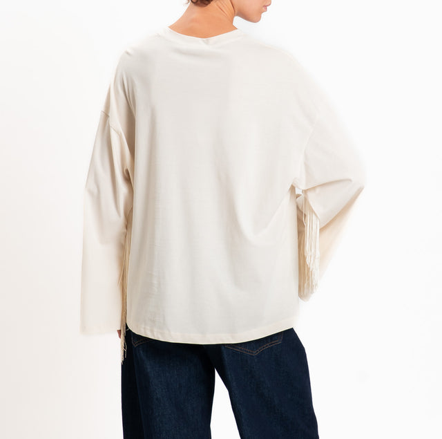 Motel-T-shirt scatola con frange - burro