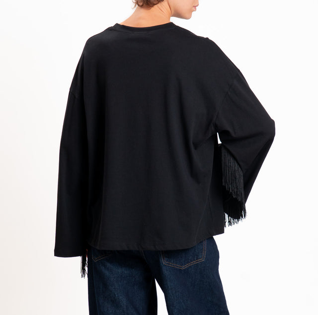 Motel-T-shirt scatola con frange - nero
