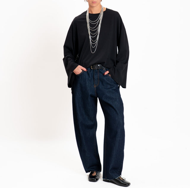 Motel-T-shirt scatola con frange - nero