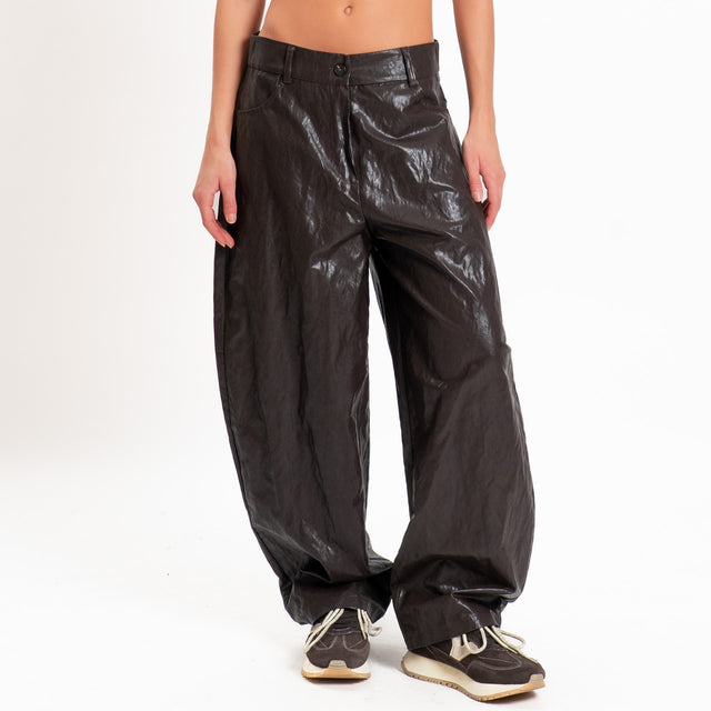 Motel-Pantalone similpelle wide leg - moro