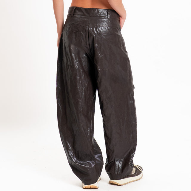 Motel-Pantalone similpelle wide leg - moro