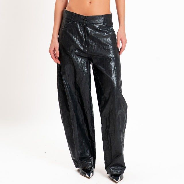 Motel-Pantalone similpelle wide leg - nero