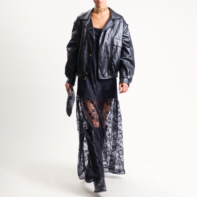 Motel-Abito pizzo con balza - nero