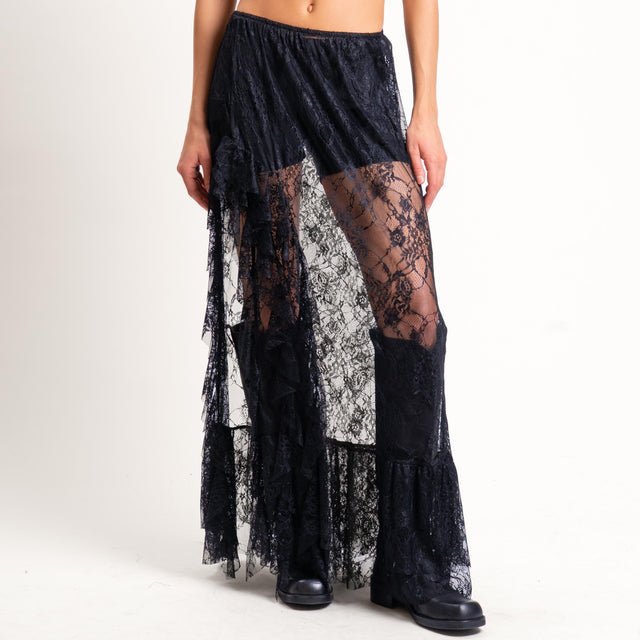 Motel-Gonna in pizzo con balza - nero