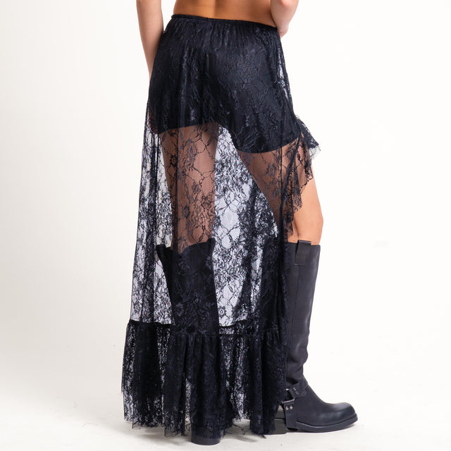 Motel-Gonna in pizzo con balza - nero